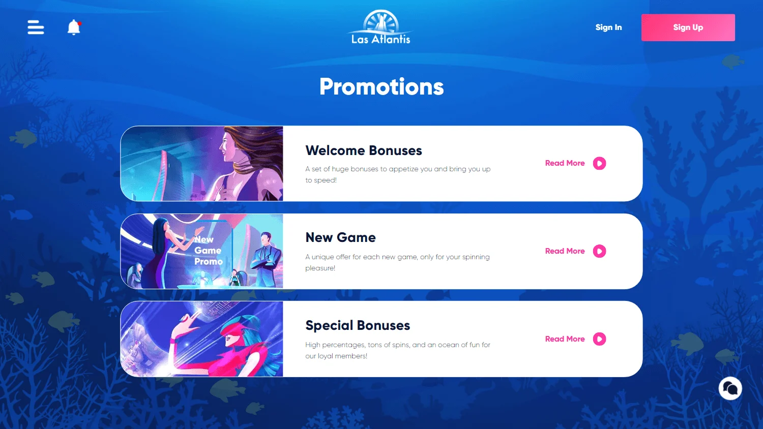 Las Atlantis Casino desktop promotions screen