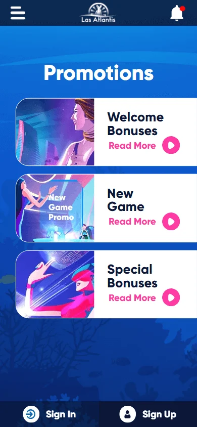 Las Atlantis Casino mobile promotions screen